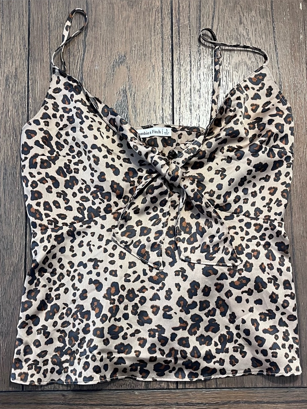 Abercrombie & Fitch Leopard Print Tie-Front Cami in Tan, Brown, Black size Small